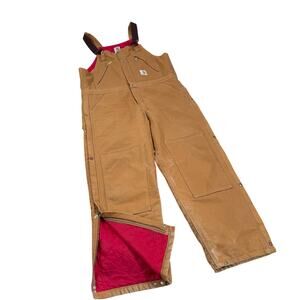 Carhartt Brown Duck Insulated Bib Overalls Red Quilt Lined R38 BRN Men's 38x30